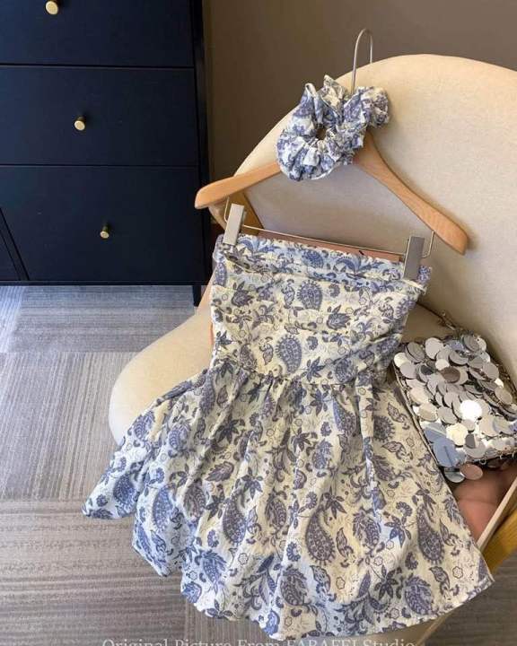 Women’s printed tube top with matching scrunchie by sworni fits / stylish strapless summer tops for girls /