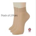 Pack Of 3 Pairs Nylon Ankle Socks For Women, Girls Quality Socks, Nylon Moza - Skin Colour. 
