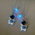cute space astronaut cartoon magnetic heart necklaces  couple friendship bff best friends  necklaces. 