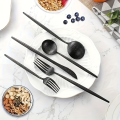 Stainless steel cutlery set, black, 20 pieces; Portuguese stainless steel cutlery for 5 people; elegant Western cutlery; dishwas.