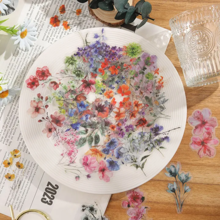 50pcs Transparent INS Ink Flower Cartoon Graffiti Stickers DIY Phone Laptop Notebook Suitcase Waterproof Sticker Kids Toy Gifts