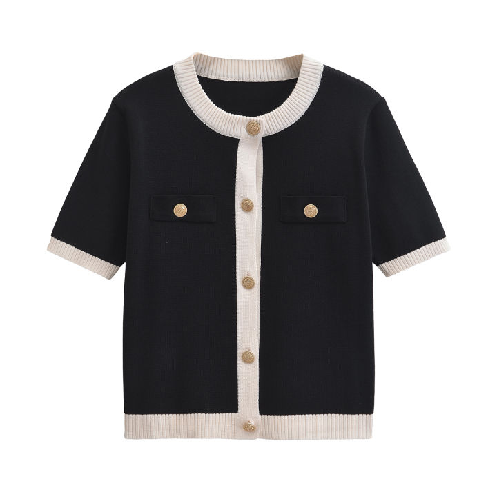 Women%20Summer%20Women's%20Knitted%20Jacket%20New%20Casual%20Fashion%20Classic%20Round%20Neck%20Single-Breasted%20Short-Sleeved%20Sweater%20Coat%20Tops%20-%20Image%204
