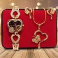 heart shaped necklace, earrings and luxury heart shaped watch with beautiful box packing Jewelry for girls / women's fashionable Jewellery. 