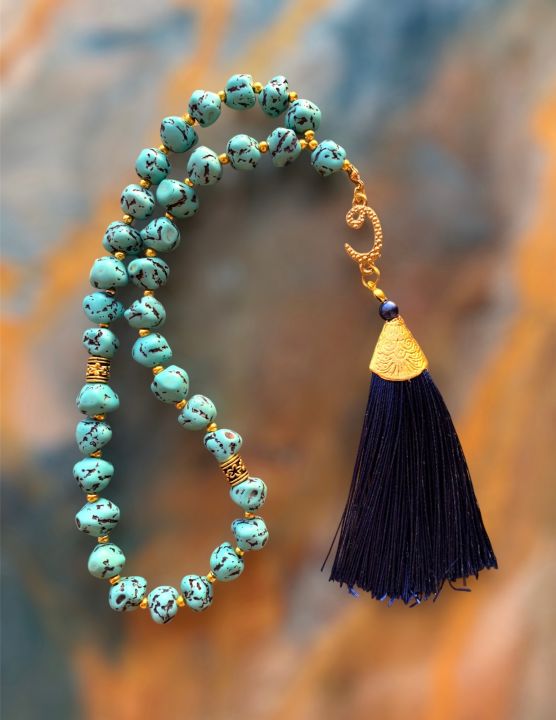 Feroza Tasbeeh, Uneven Original Beads Tasbih with Beautiful Tassel