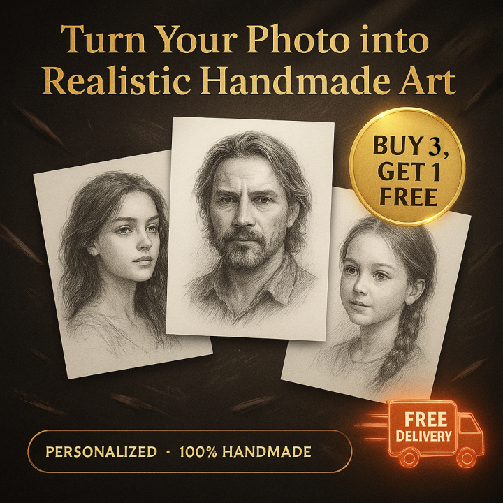 Custom Handmade Pencil Sketch – A4 Size – From Your Photo – Perfect for gift – Personalized Handmade Sketch – Realistic Portrait – Birthday Anniversary Detailed Gift Idea – Custom Art