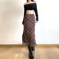 Women Spring Autumn Plaid Print Wrap Hips Skirts Fashion Ankle-Length Slim Pencil Skirts Preppy Style Girls Slit Midiskirt.