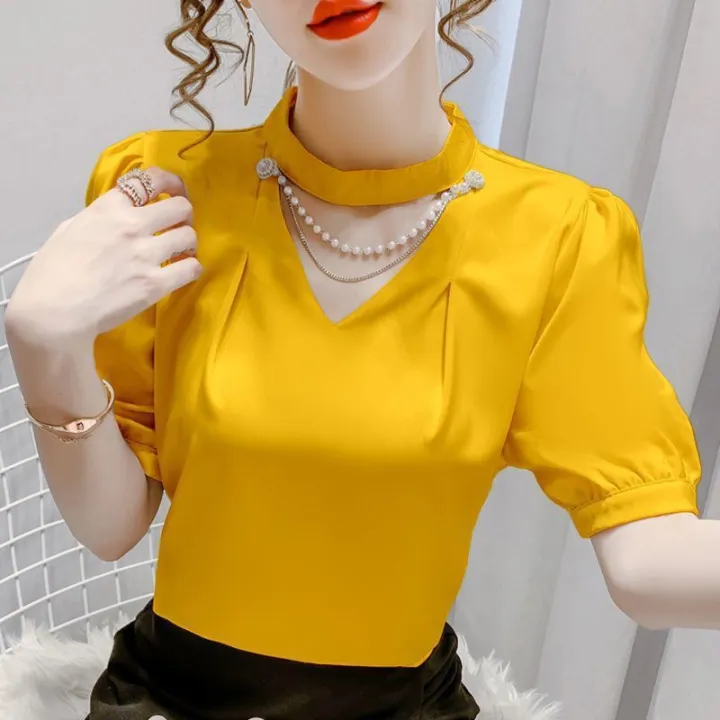 Women%20Summer%20Style%20Blouses%20Shirts%20Lady%20Fashion%20Casual%20Puff%20Short%20Sleeve%20O-Neck%20Solid%20Pearl%20Blouses%20Tops%20WY0227%20-%20Image%203