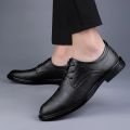 2023 New Spring Autumn Men's Lace-up Dress Shoes Leather Derby Shoes Comfortable Waterproof Formal Office Shoes Black.