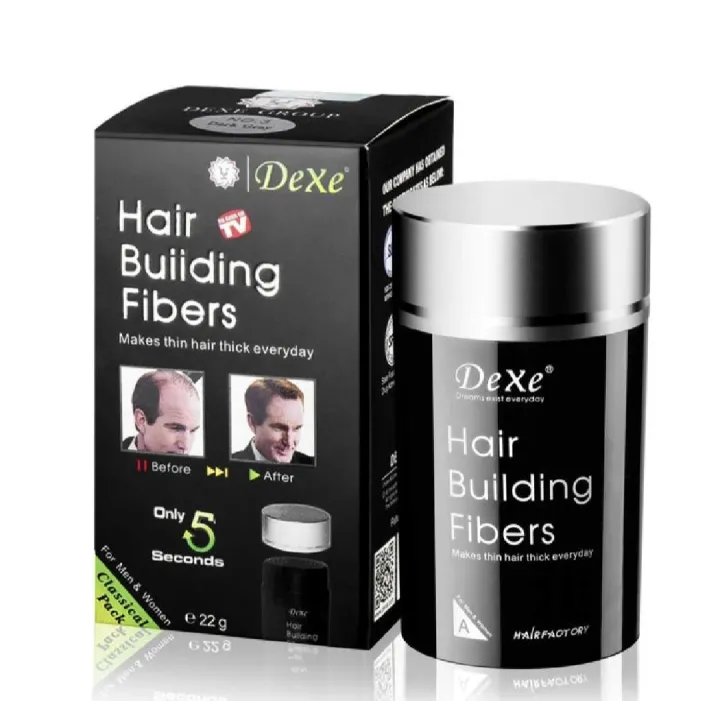 Dexe Black Colored Hair Building Fibers - Thickening Fiber for Women and Men - Hair Loss Concealer Powder for Thicker - 22g