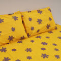 King Size Premium Bed Sheet 88" x 98" with 2 Pillow Covers | Yellow Bed Sheet with Grey Floral Print. 