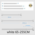 White 65-255cm Adjustable Stainless Steel Clothes Drying Rack No-Drill Telescopic Pole Curtain Rod for Balcony Bathroom. 