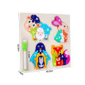 Wooden Animal Parent-Child Drawing Board 3D Puzzles Double-Sided Digital Puzzles Children's Cartoon Early Education Toys . 
