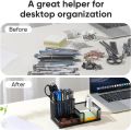 Black Mesh Desk Organizer - 3-Tier Storage with Pencil Holder & Baskets,Office Supplies Organizer for Desktop, Home & School Use.
