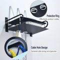 2-Layer Wall Mount WiFi Router Stand – Metal Shelf for TV Box & Remotes, Black. 