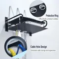 2-Layer Wall Mount WiFi Router Stand – Metal Shelf for TV Box & Remotes, Black.