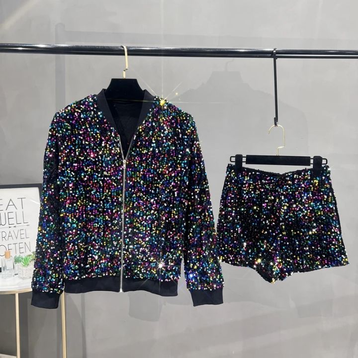 Premium%20Sequined%20Coat%20Women's%20Suit%20Jacket%20Zipper%20Top%20Baseball%20Uniform%20Casual%20Versatile%20and%20Thin%20Two-piece%20Women's%20Fashion%20-%20Image%205