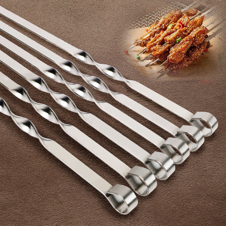 Stainless Steel Barbecue Skewer 6Pcs Wide BBQ Sticks Flat BBQ Fork Outdoor Camping Picnic BBQ Utensil Kitchen Accessories
