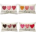 2025 1pcs Valentine'S Day Cartoon Pillow Cover Valentine'S Day Heart Striped Wedding Cushion Cover Sofa Decoration 50x30cm. 