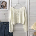 Crochet Cardigan for Women Sheer Openwork Knit Long Sleeve Button Up Crop Top Teen-girl Shrug Cardigan Autumn Spring Y2K Outfit. 