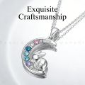 Zinc Alloy Sleeping Bunny Moon Necklace Gradient Colorful Faux Crystal Cute  for Women Girls. 