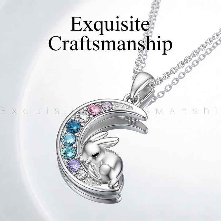 Zinc%20Alloy%20Sleeping%20Bunny%20Moon%20Necklace%20Gradient%20Colorful%20Faux%20Crystal%20Cute%20%20for%20Women%20Girls%20-%20Image%202