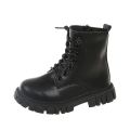 Spring Autumn Girls Ankle Boots Fashion School Kids Leather Boots Thick Bottom Non-slip Children's Platform Causal Boots Black.
