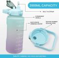 2000ml ကျန်းမာရေး/အားကစားသုံးရေဘူး 2 Liter Water Bottle with Straw and Motivational Time Markings, BPA-free, Leak-Proof large Water Bottle for Gym, Fitness, Outdoor. 