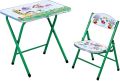 simple folding table and chair, baby cartoon portable activity table, study table, steel frame, children room, playroom furniture, Multicolor. 