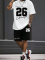2025 summer new men's T-shirt shorts set sunglasses bear print short sleeved round neck T-shirt summer casual outdoor comfortabl.