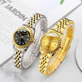 Watches for Women Simple Casual Student Fashion Quartz Diamond-Encrusted Steel Band Calendar Gold Set Men's Watch Couple.