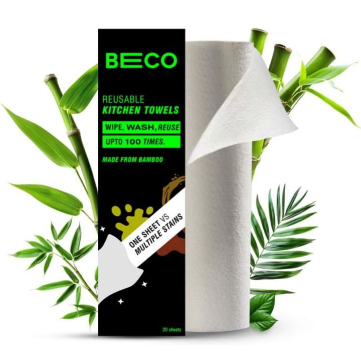Beco Reusable Kitchen Towel Roll-2000 Times Washable|Soft & Highly Absorbent|Better Alternative to Dishcloth, Kitchen Tissue Paper Roll/Paper Towel|Eco Bamboo Wipes for Home Cleaning|20 Sheets