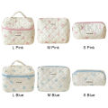 Cute Bow Flower Quilting Cotton Makeup Bag Women Zipper Cosmetic Organizer Female Cloth Handbag Portable Toiletry Case for Girls. 