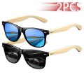 2PCS Fashion Bamboo Wood Vintage Square Sunglasses Men Women Luxury Brand Designer Sun Glasses Driving Fishing Eyewear. 