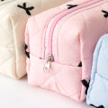 1pc Bowknot pencil case, with zipper portable stationery case storage bag ,study supplies large capacity fashionable pencil case.