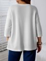 Plus-size women's open-front cardigan, lightweight 3/4 sleeve casual jacket, solid color layering fashion.. 