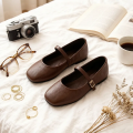 Women's French Soft-Sole Mary Jane Flats, Square-Toe Buckle Strap Shallow-Mouth Pumps, All-Season Vintage Elegant Casual Shoes..