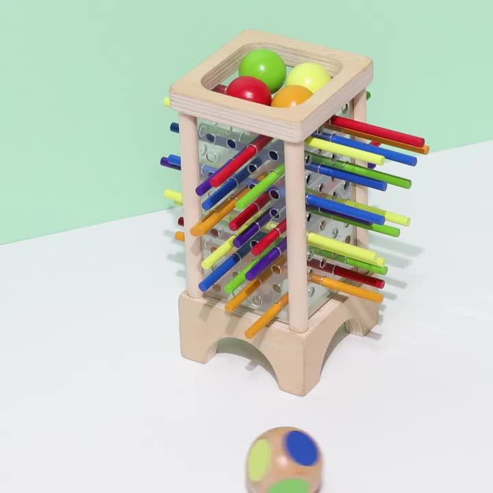 Wooden Stick Board Game Parent Child Interaction Montessori Wooden Toys, 4-sided Acrylic Cylinder Game, Stick Picking Game