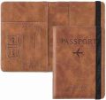 New Premium Pu Leather Waterproof Passport Travel Wallet To Carry And Secure Passport Book Boarding Pass Plane Ticket Cash Sim Cards  Bank Cards Boarding Pass Vaccines Card  For Men and Women With Dual Security protection Elastic Band-11.2'×1.5'*15'. 