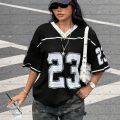 26 Women American Retro 23 Print Lightweight Breathable Mesh fabric V-Neck Short Sleeved baseball T-Shirt Women Jersey T-Shirt.
