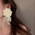 New Bohemian White Pink Big Cloth Flower Earrings for Women Statement Jewelry Handmade Pearl Bowknot Tassel Pendientes.