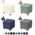 Elastic Jacquard Ottoman Cover Solid Color Stool Covers Square Footrest Covers All-inclusive  Anti Slip Footstool Slipcovers. 