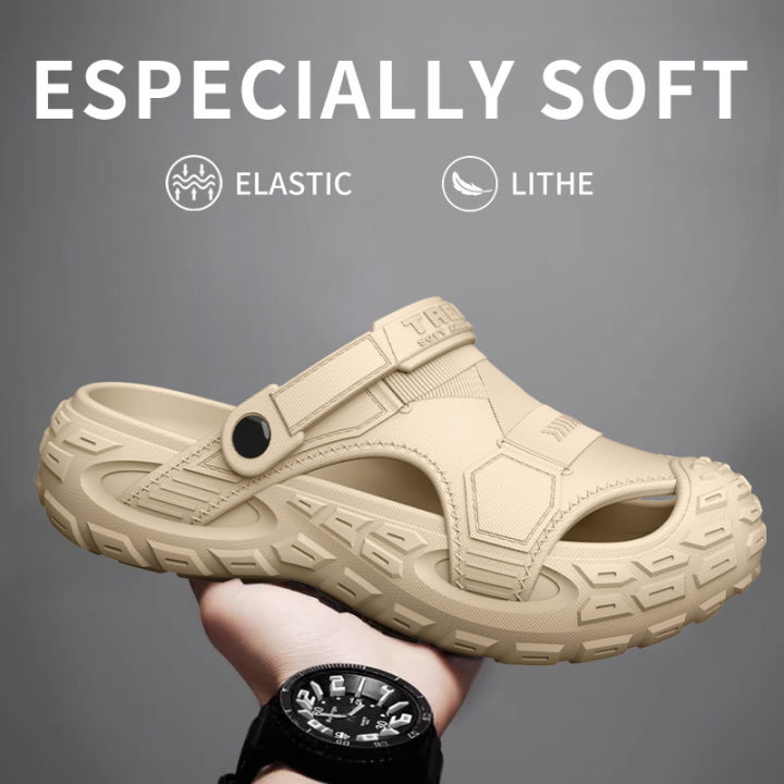 EVA Sandals for Men in Summer, Thick Soft Soled for Outdoor Wear, Beach Shoes for Casual Sports, and Perforated Shoes