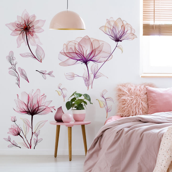 Pink%20Flowers%20Wall%20Stickers%20for%20Living%20Room%20Bedroom%20Background%20Wall%20Decor%20Girls's%20Room%20Home%20Decorative%20Stickers%20Wall%20Decals%20Mural%20-%20Image%204