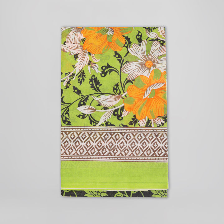 Bright%20Orange%20&%20White%20Floral%20Print%20on%20Olive%20Green%20Body%20%7C%20Digital%20Printed%20Saree%20%7C%20Contrast%20Aanchal%20&%20Border%20-%20Image%202