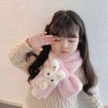 1pcs Boys Girls Winter Scarfs Thick Plush Cros Children's Scarf Baby Bib Cute Cartoon Rabbit Faux Fur Neck Protection Warm Shawl.