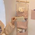 Pink Storage Bag Rack Canvas Wall Mounted Bedroom Storage Bag Multifunctional for Books, Jewelry, and Miscellaneous Items,. 