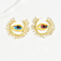 Gold Color Big Evil Eye Hoop Earrings For Women Gold Color Exaggerated Crystal Stone Left Right Side Statement Earrings For Girl. 