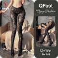 QFast Women Lace Stockings Thigh High Stockings For Ladies Over The Knee Socks Long Socks Women Thin Thigh High Socks Women's Stocking Sheer Lace Thigh High Stockings Nets For Women Female Stockings - Black QA52.