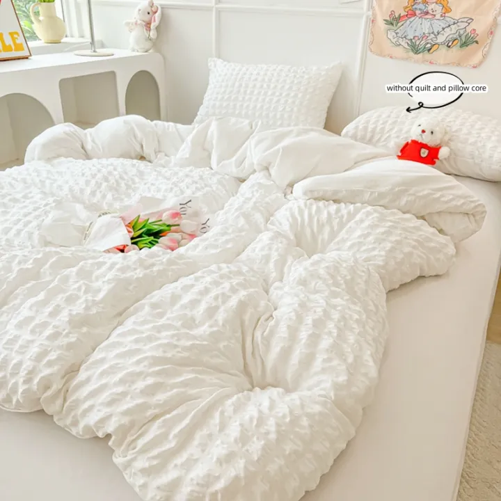 3pcs%20White%20seersucker%20Duvet%20Cover%20Set%20(1*Duvet%20Cover%20+%202*Pillowcase,%20Without%20Core),pink%20Bedding%20Set%20-%20Image%203