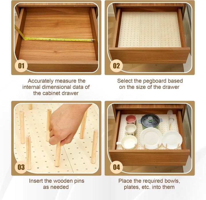 Wood%20Pegboard%20Drawer%20Organizer%20Storage%20Sturdy%20Organization%20Dish%20and%20Plate%20Organizer%20Peg%20Board%20System%20Adjustable%20for%20Utensils%20-%20Image%203